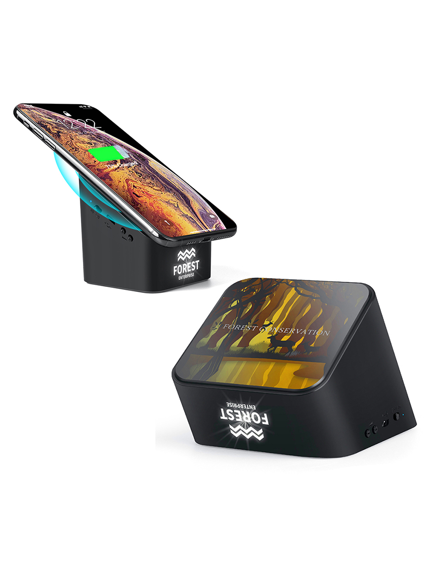 LIGHT UP SPEAKER - 3W Bluetooth Speaker with 10W Wireless Charger and Customizable Logo