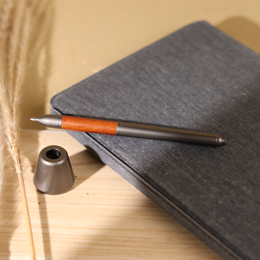 DESK PEN – Luxurious Red Wood & Gun Black Brass Ballpoint Pen with Solid Brass Holder for Elegant Writing