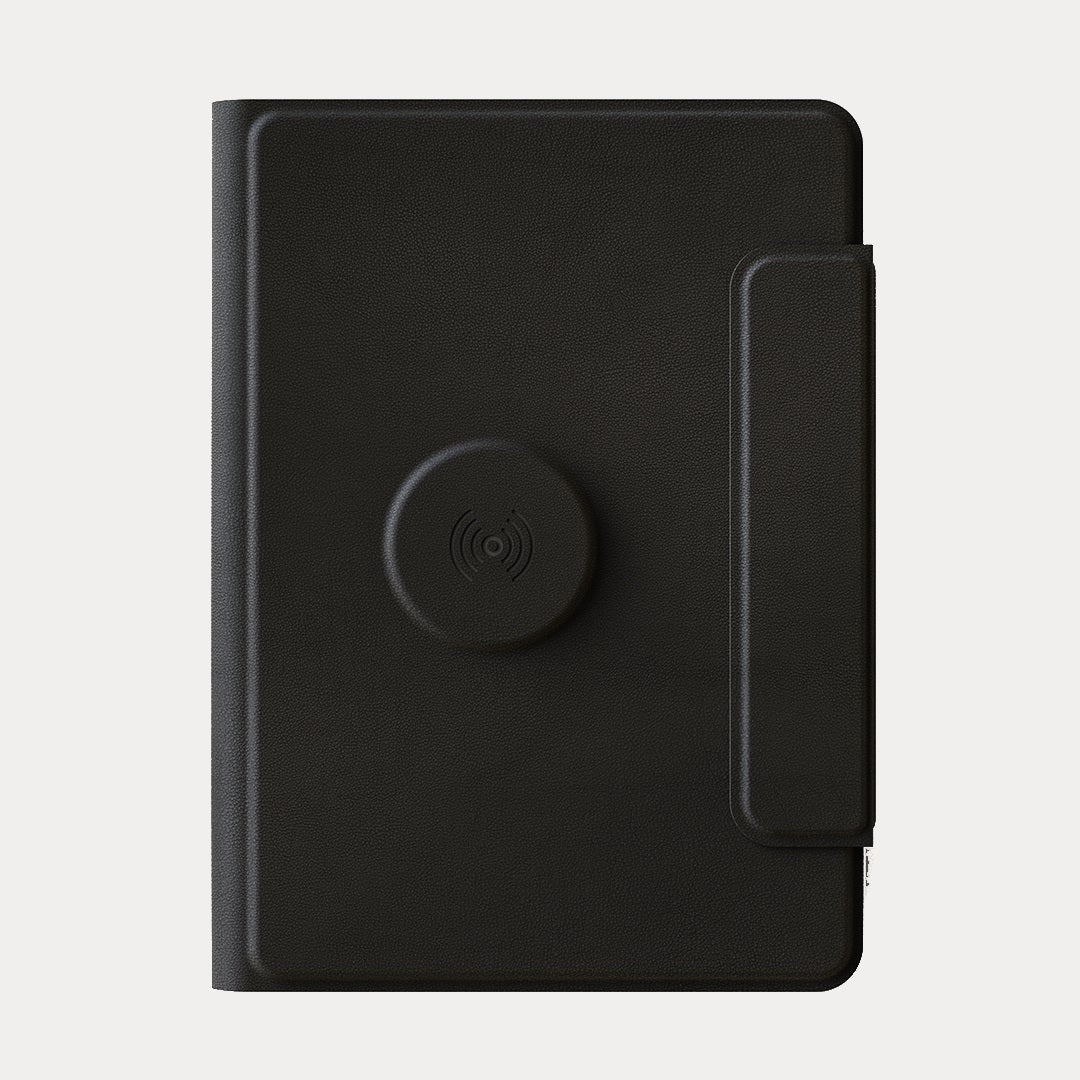 FLAPNOTE POWER – Elegant PU Notebook with 64 Sheets & Built-In 5000mAh Wireless Charging Power Bank for On-the-Go Productivity