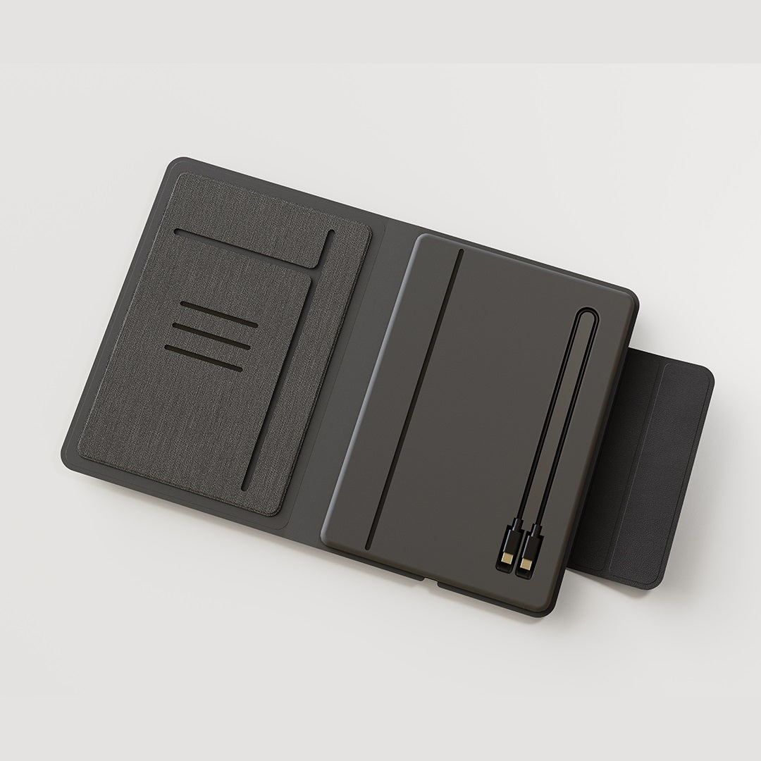 FLAPNOTE POWER – Elegant PU Notebook with 64 Sheets & Built-In 5000mAh Wireless Charging Power Bank for On-the-Go Productivity