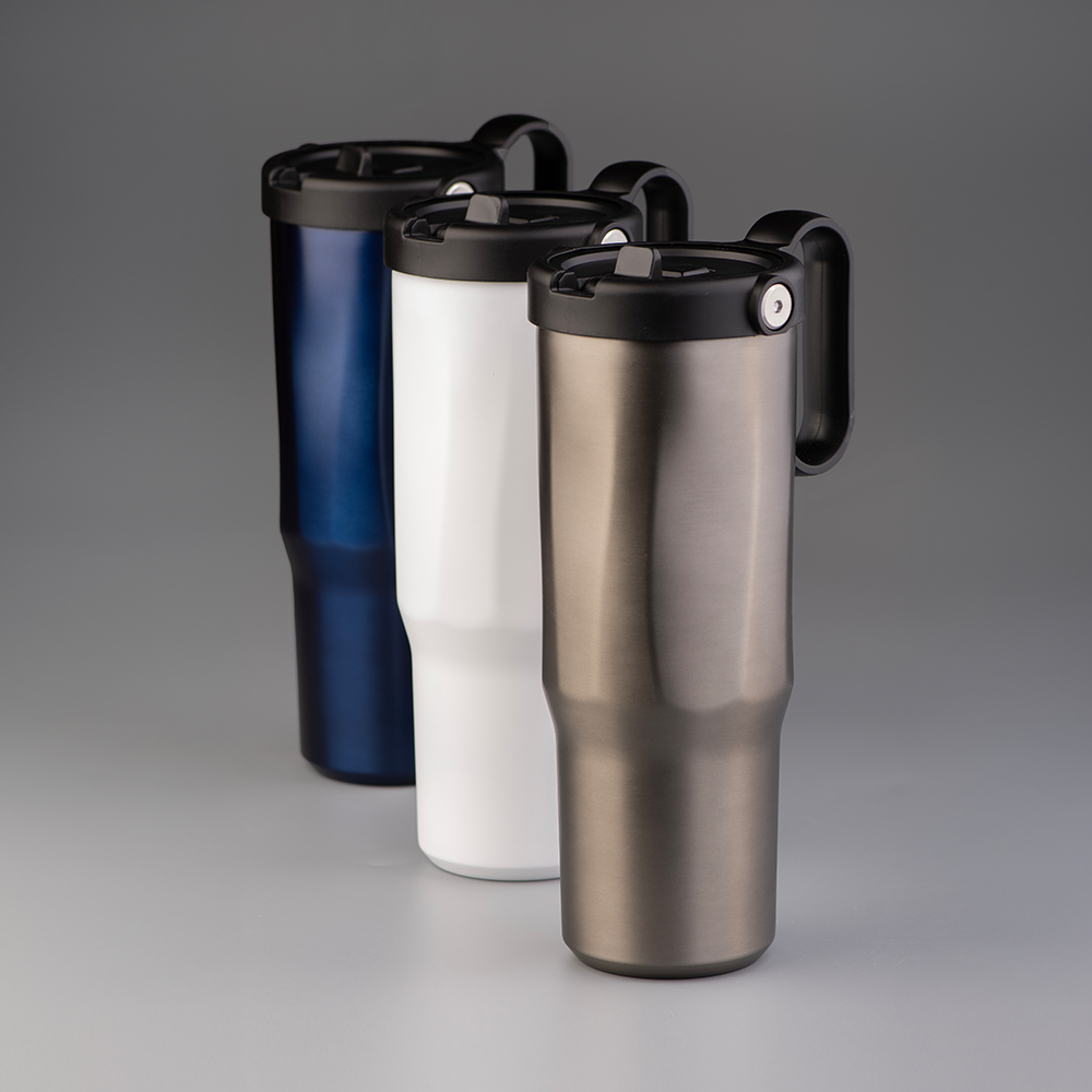 EXPLORER Powder Coating - Versatile 900ml Recycled Stainless Steel Mug with Straw