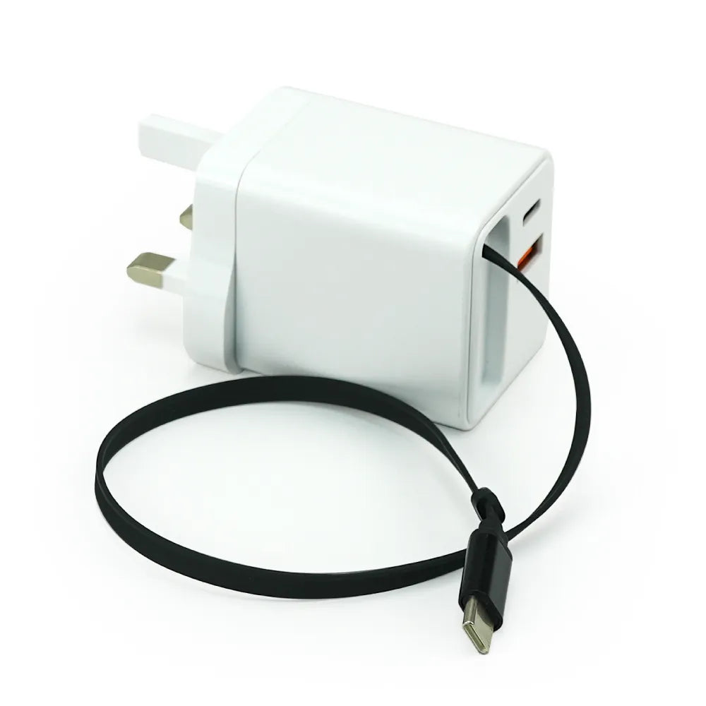80W GaN Fast Charger Adaptor with Retractable Built-in Type-C Cable