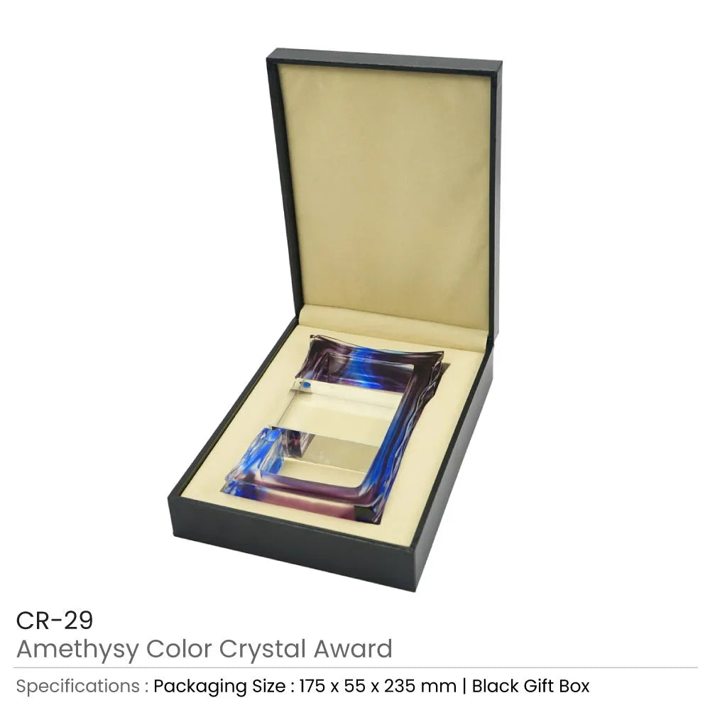 Amethyst Color Crystal Awards in Black Presentation Box
