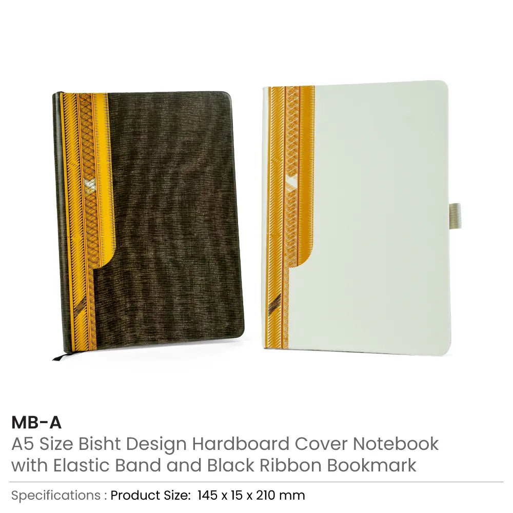 Arabic Bisht Style Notebooks — A5 Hard Cover with Elastic Band, Bookmark & Pen Holder