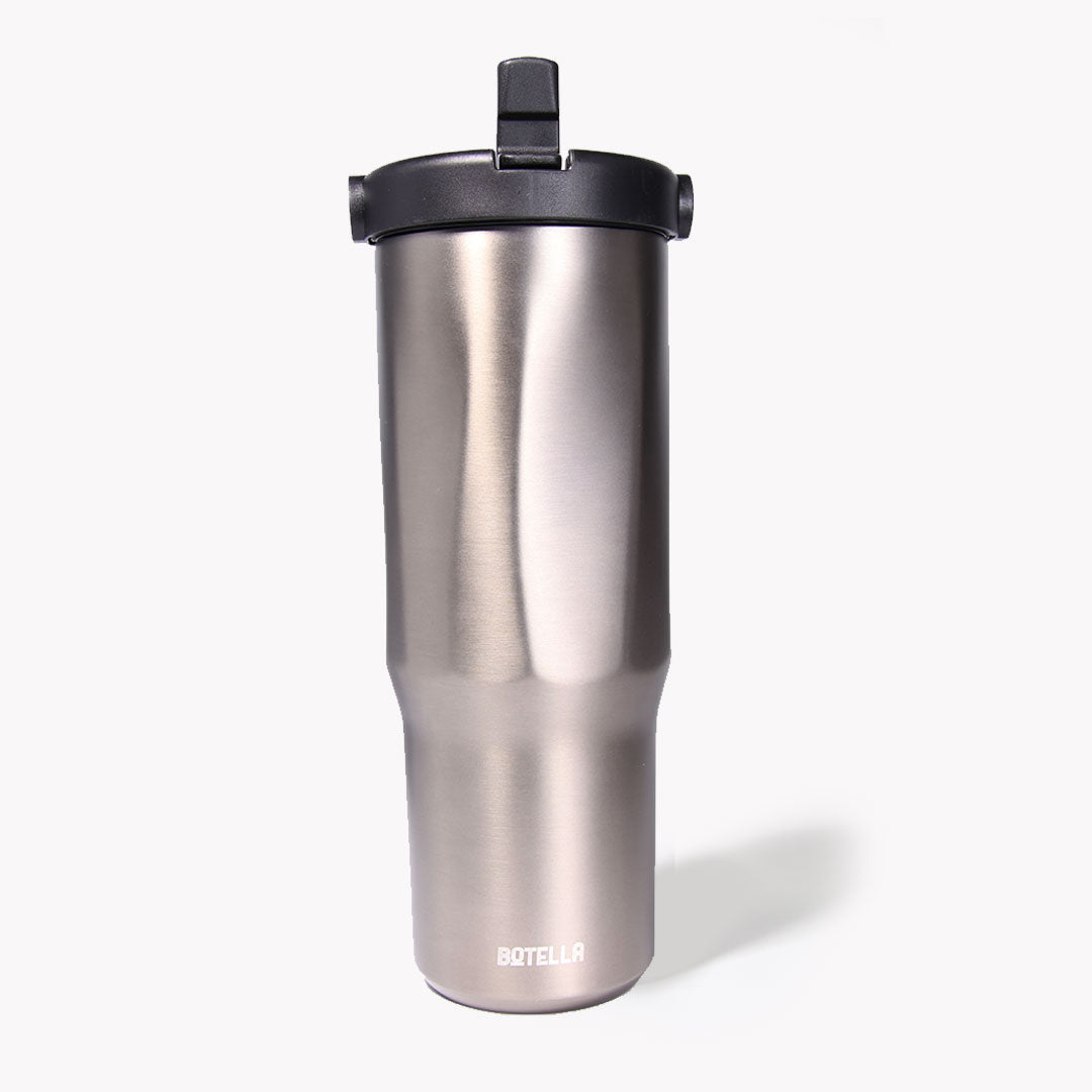 EXPLORER Powder Coating - Versatile 900ml Recycled Stainless Steel Mug with Straw