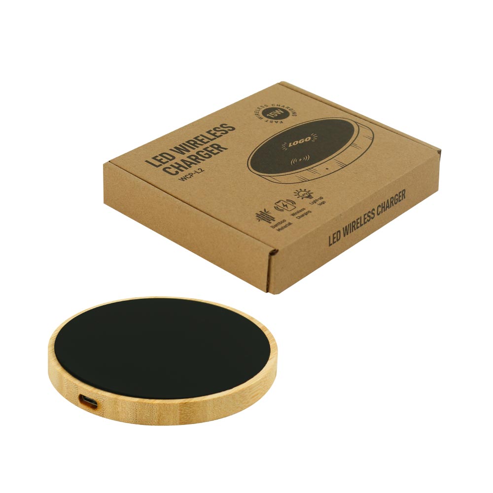 Bamboo Wireless Charger 15W Fast Charging & LED Logo