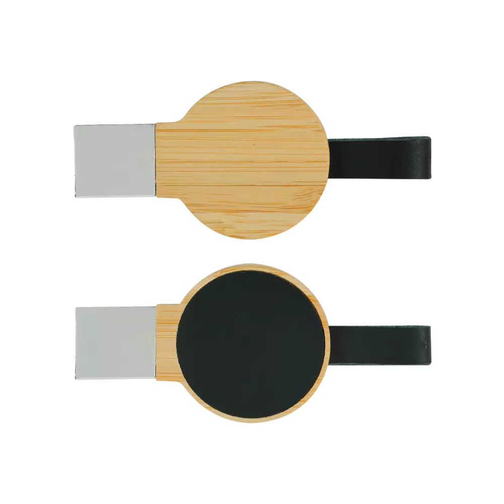Bamboo Round LED Logo USB with Strap 64GB V. 3.0