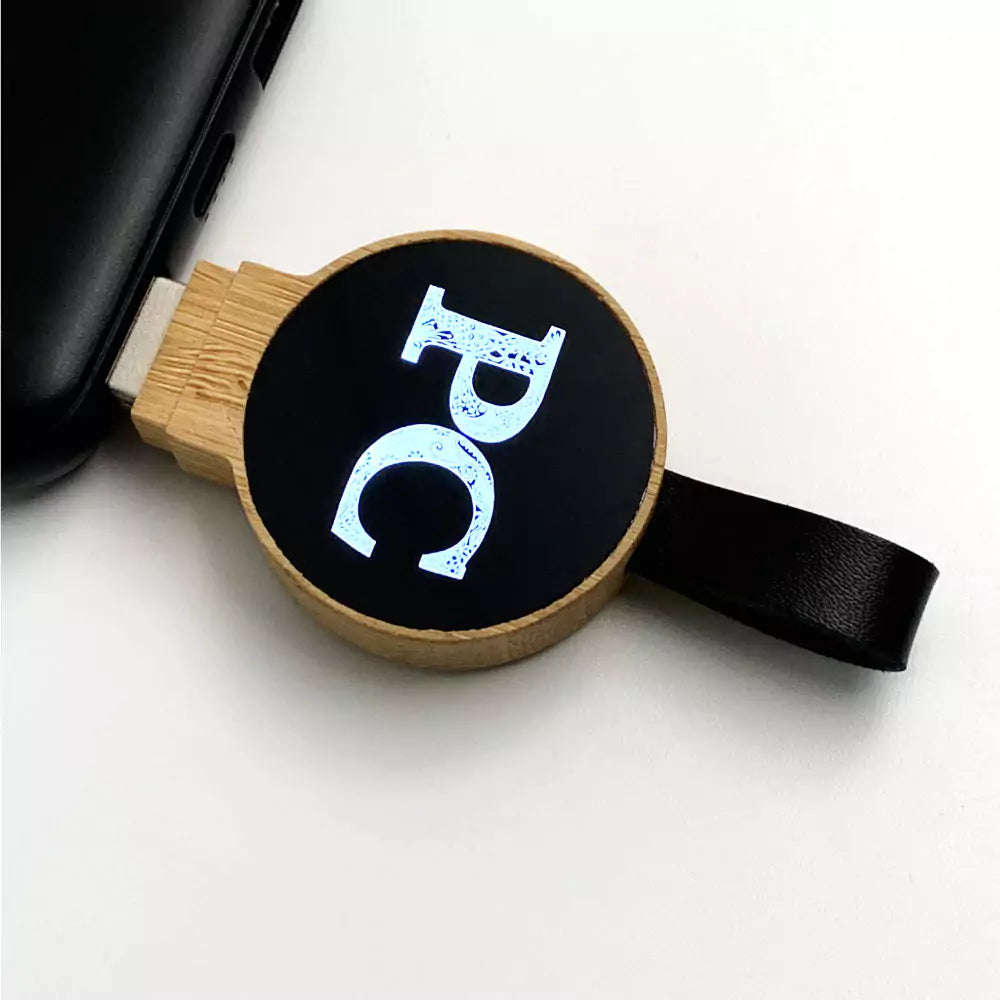 Bamboo Round LED Logo USB with Strap 64GB V. 3.0