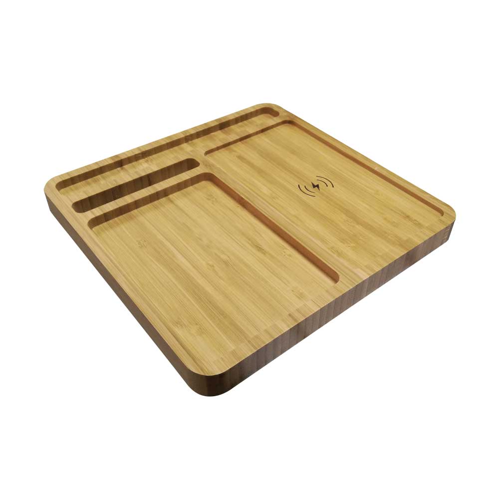 Bamboo 15W Wireless Desk Fast Charging Pad and Organizer