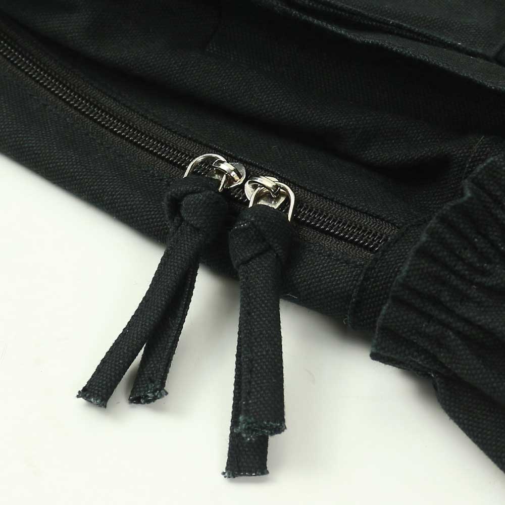 Black Cotton Backpack with Zipper Closure