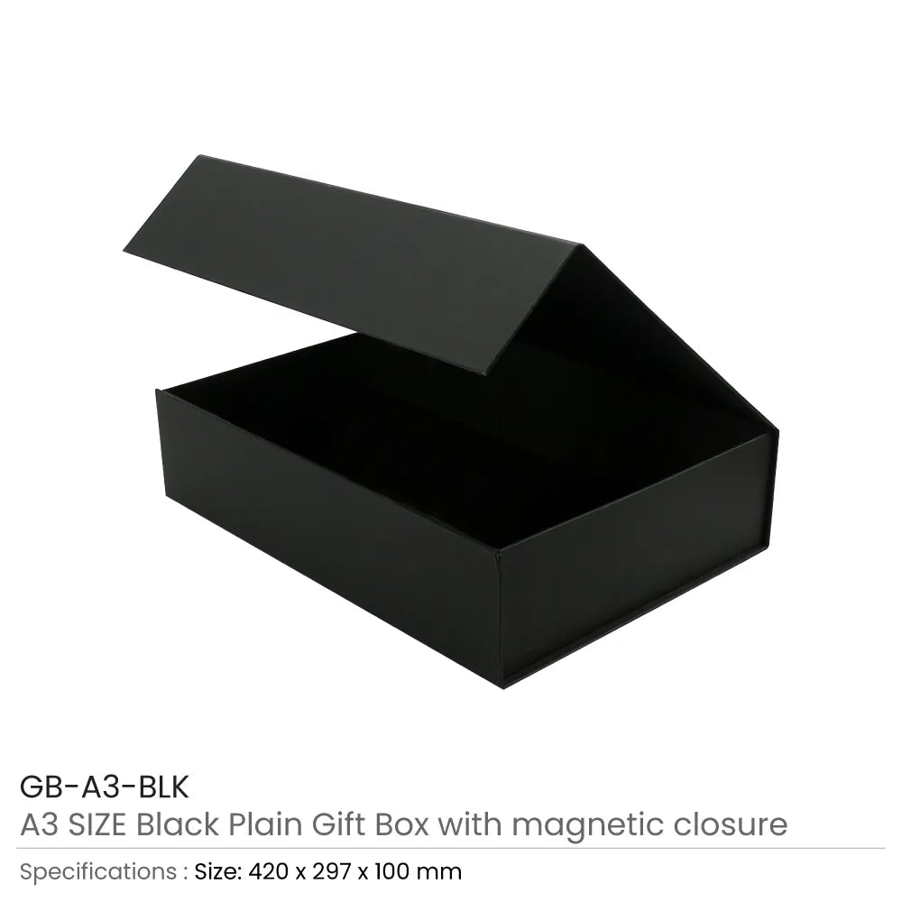 Black Plain Gift Box A3 Size with Magnetic Closure