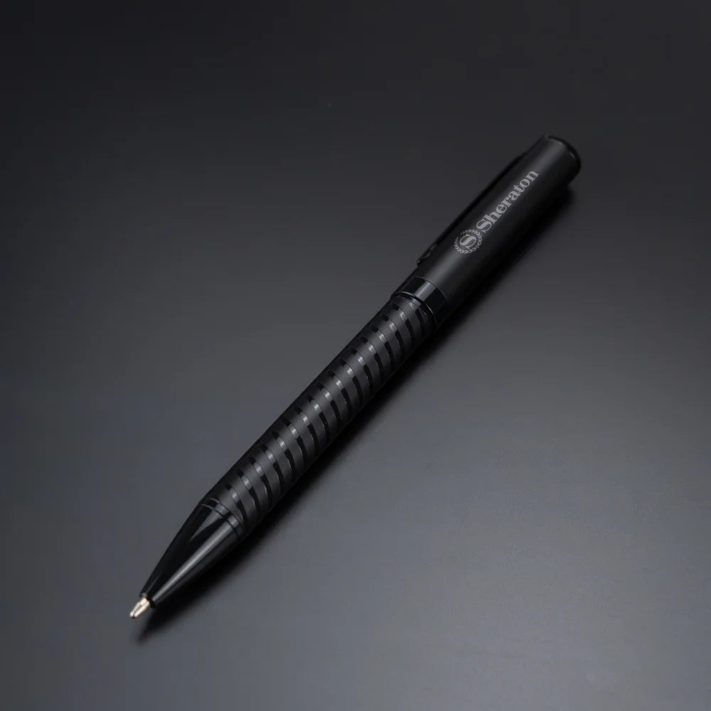 Black Metal Pens with Spiral Design Barrel