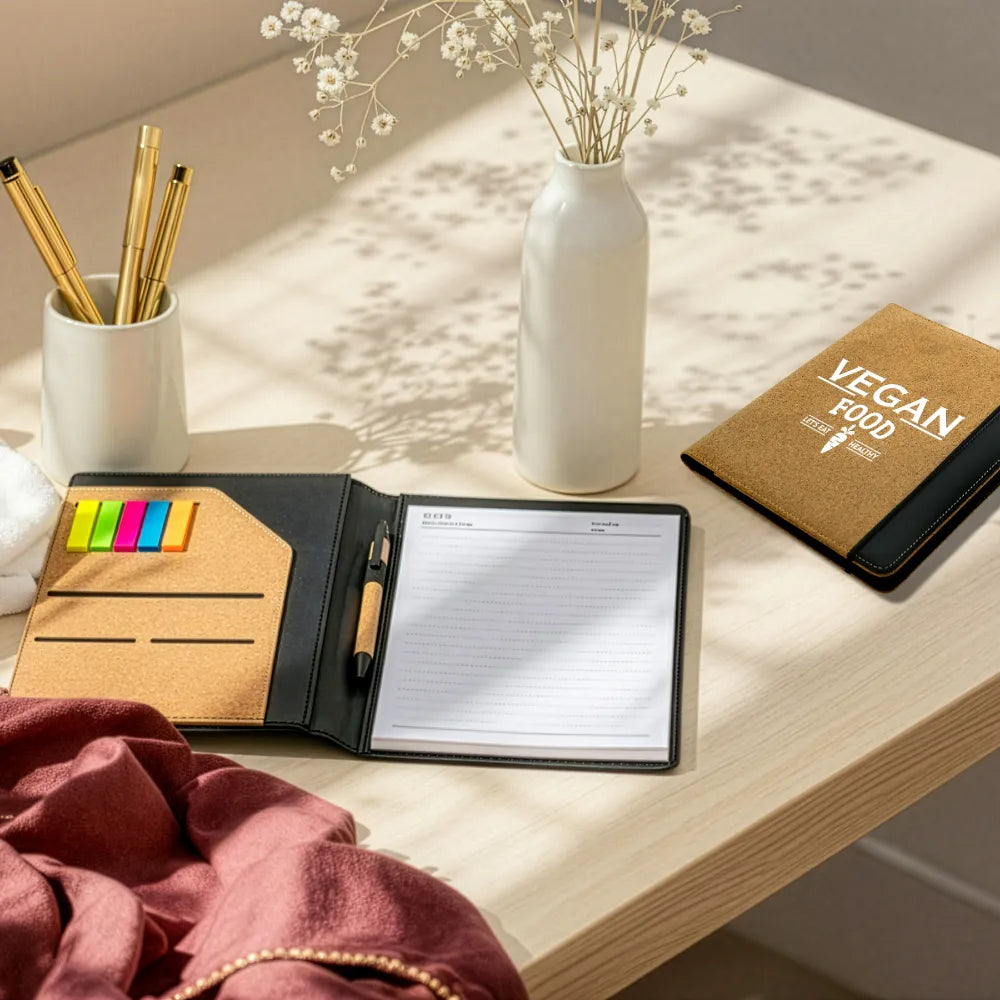 Cork Cover Folder B5 Size with Notepad, Pen and Sticky Notes