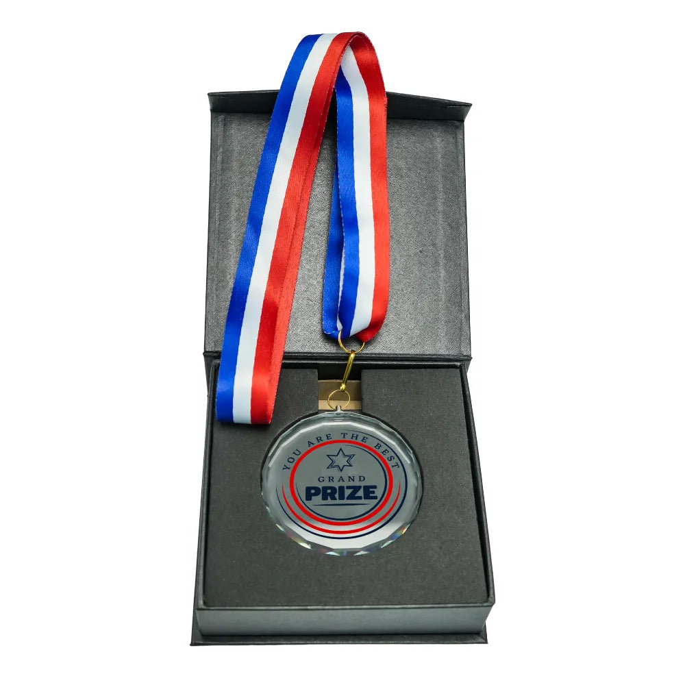 Glass Medals with Ribbon and Box