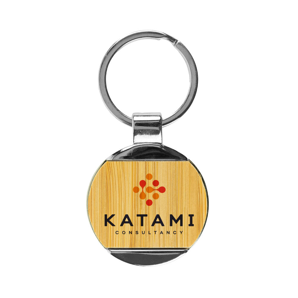Round Bamboo & Metal Keychains 32mm