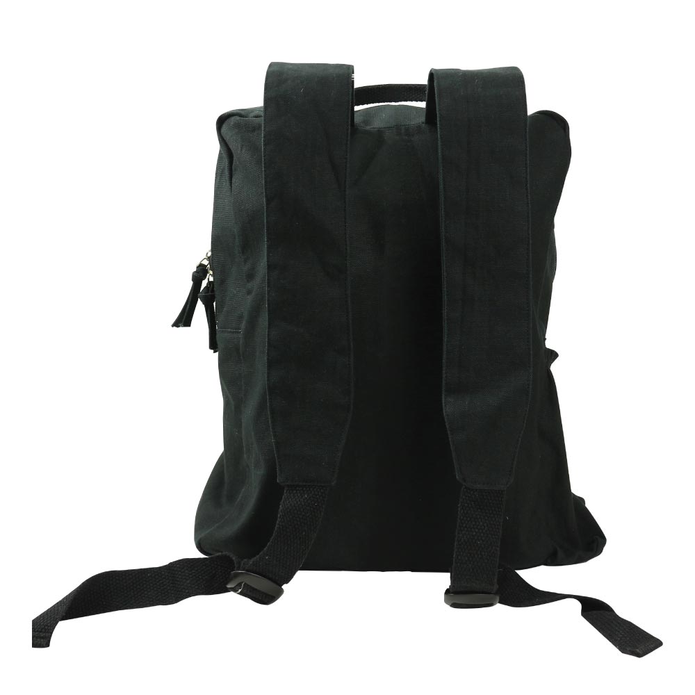 Black Cotton Backpack with Zipper Closure