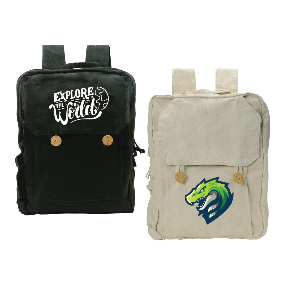 Black Cotton Backpack with Zipper Closure