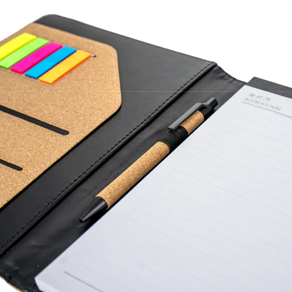 Cork Cover Folder B5 Size with Notepad, Pen and Sticky Notes