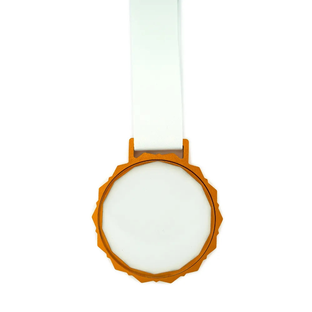 Glass Medals with Metal Frame and 3cm White Ribbon