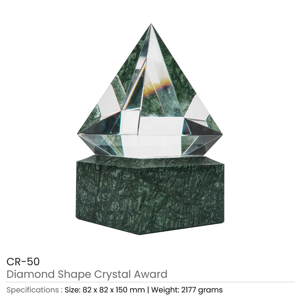 Diamond Shaped Crystal Awards with Marble Base