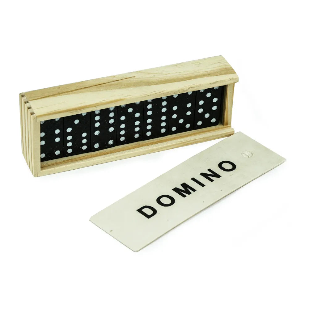 Domino Set Game in Wooden Slide Box – 28 Black Wooden Pieces