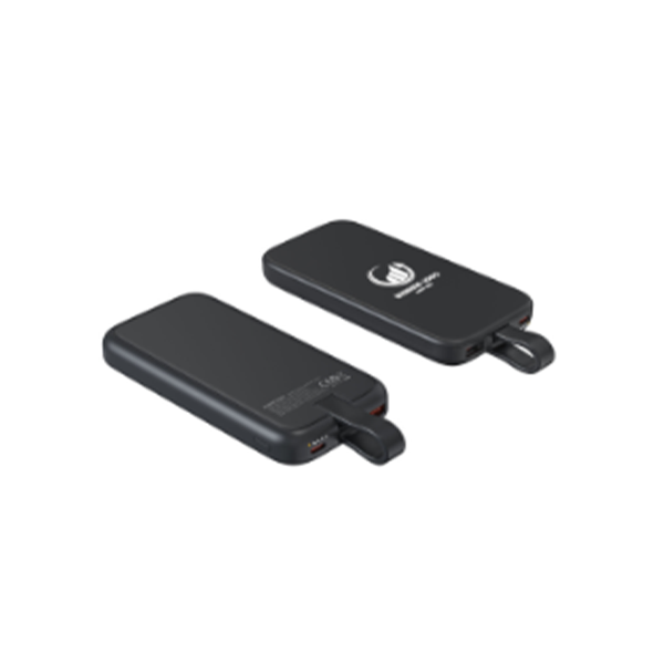 CABLE POWER Black: 10,000mAh Fast Charging PD Power Bank with Light-Up Logo & Cable