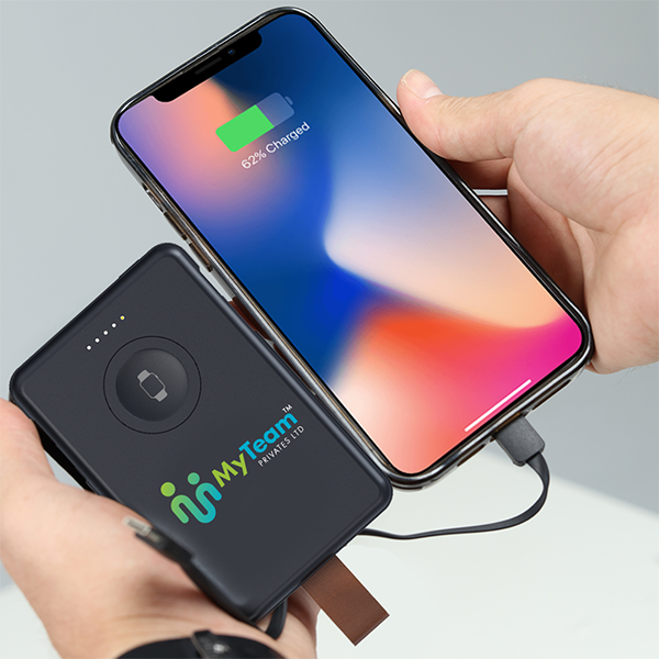 RING POWER: 5000mAh Power Bank with Built-In Cables & Wireless Charging for Apple and Samsung Watches