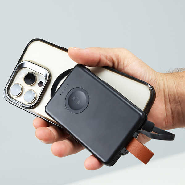 RING POWER: 5000mAh Power Bank with Built-In Cables & Wireless Charging for Apple and Samsung Watches