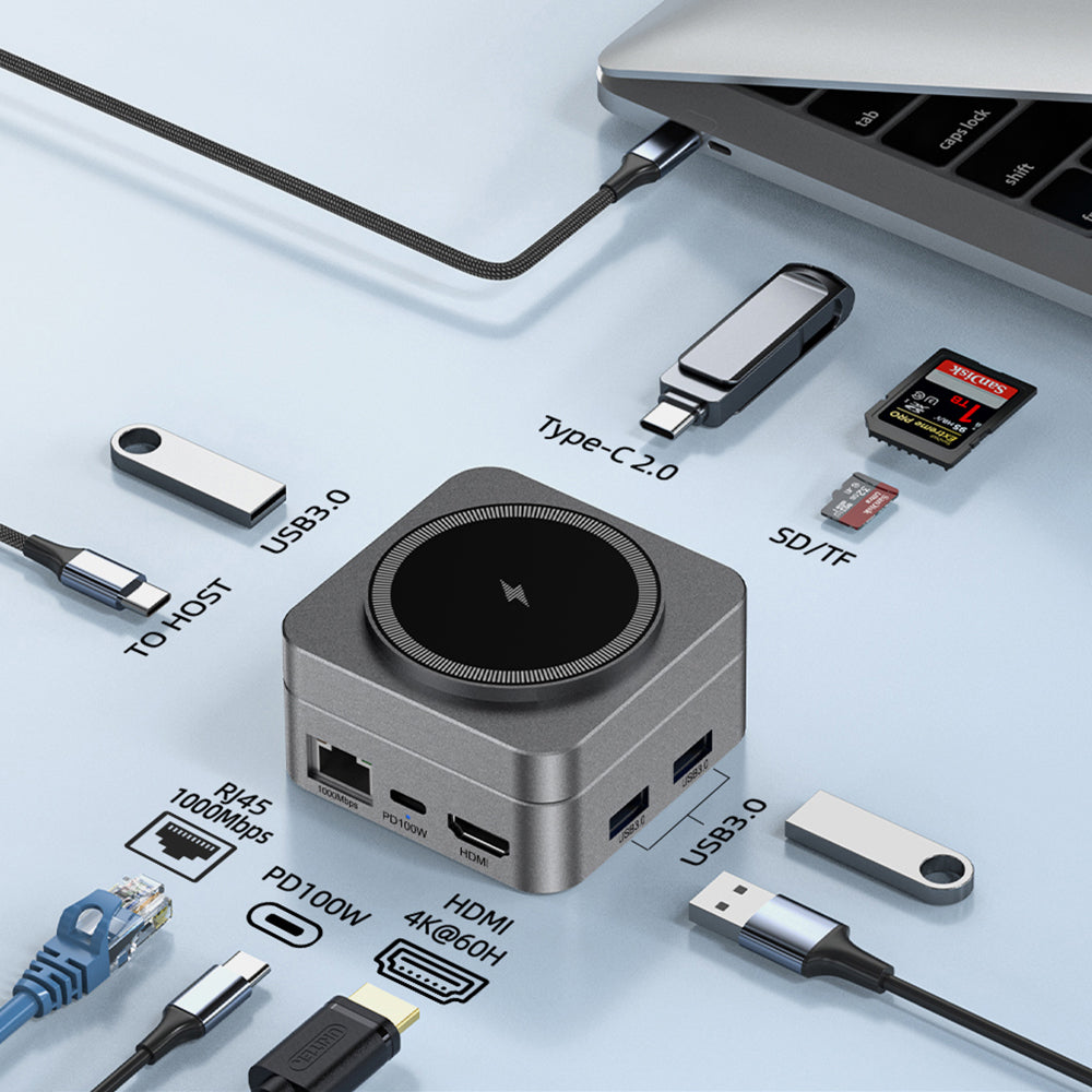 10n1 HUBMAX – Gunmetal 10-in-1 High-Capacity Charging Station with MagSafe Wireless & 100W Type-C Power