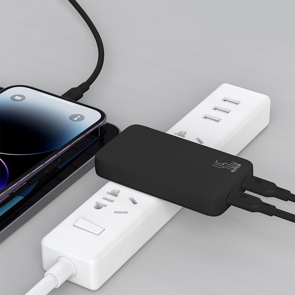 SLIM TRAVI SET – Ultra-Compact Dual USB-C Fast Charger with 45W Power & PPS Support in Travel Pouch