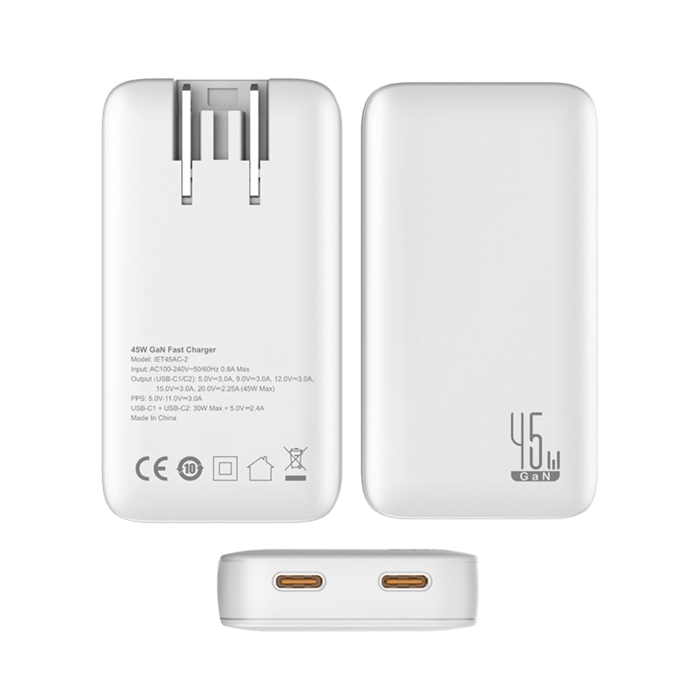SLIM TRAVI SET – Ultra-Compact Dual USB-C Fast Charger with 45W Power & PPS Support in Travel Pouch
