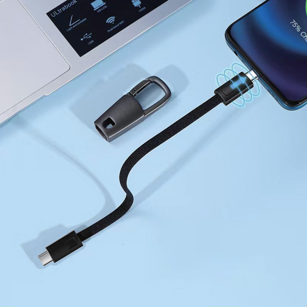 KEYHOLE – Compact Zinc Alloy USB-C to USB-C Cable with 60W Fast Charging, Data Transfer & Stylish Keychain Design