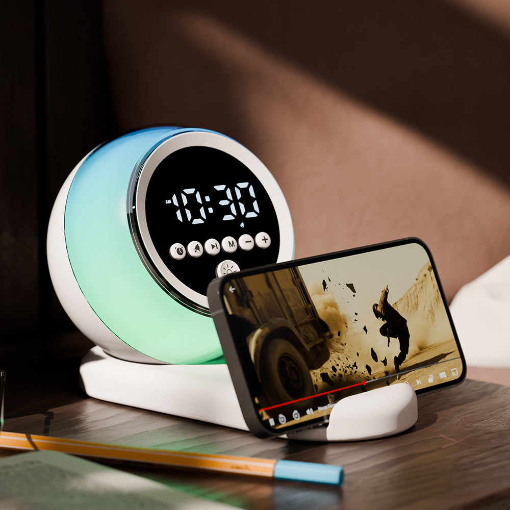 LUNA – Multifunctional Bluetooth Speaker with JL 5.3 Chip, RGB Ambient Light, Alarm Clock & Phone Stand