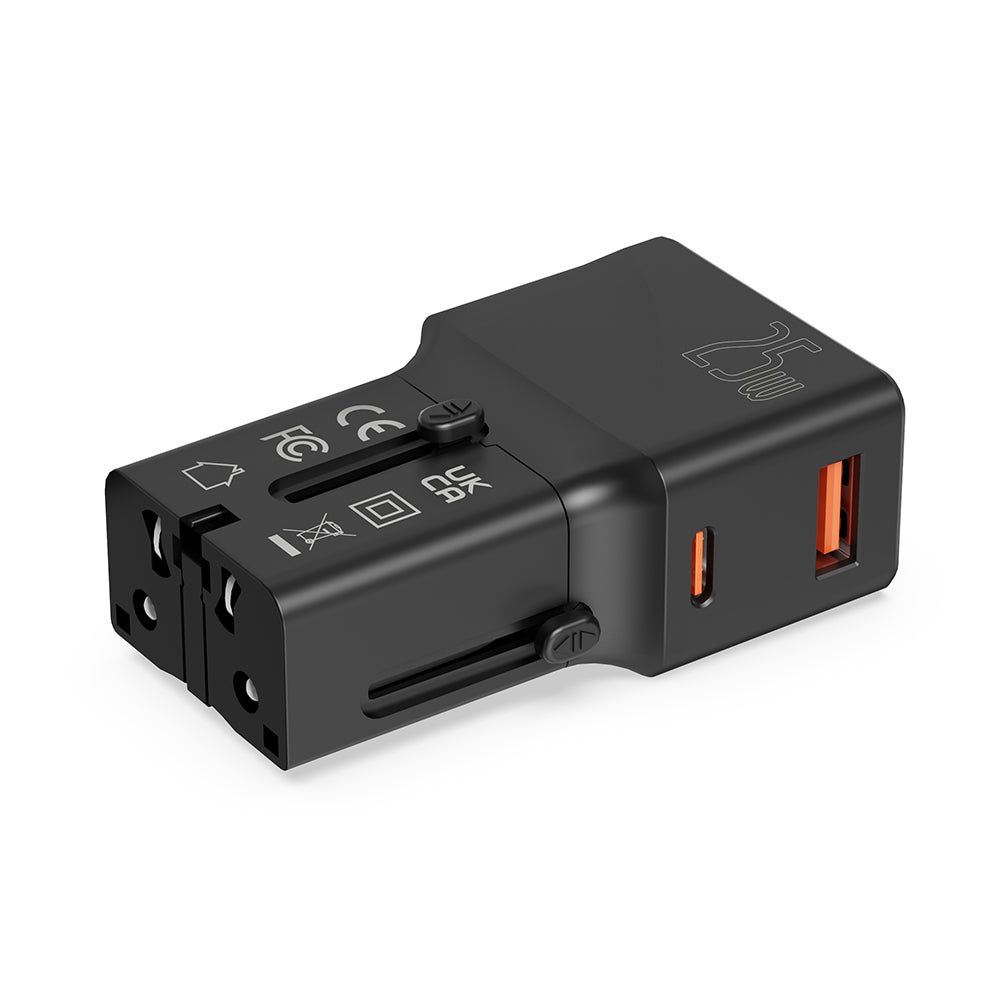 POWER ADAPTOR – Compact 25W Mini Travel Charger with Dual USB-C & USB-A Ports, PD Quick Charge & QC3.0 Support