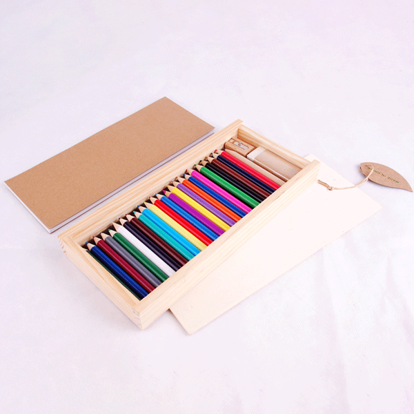 WOODEN CASE DRAWING SET - Complete Art Kit with 24 Color Pencils