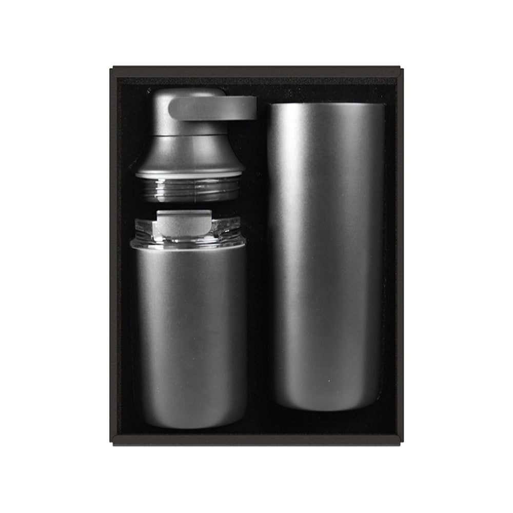 FLASKEE SET – Premium Powder-Coated Double-Wall Stainless Steel Cups (600ml & 300ml) with Interchangeable Lids & Adjustable Straw