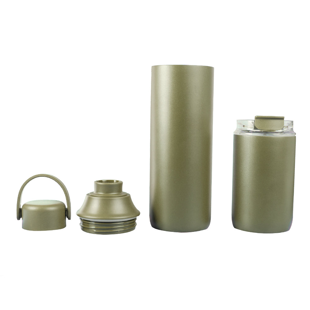 FLASKEE SET – Premium Powder-Coated Double-Wall Stainless Steel Cups (600ml & 300ml) with Interchangeable Lids & Adjustable Straw