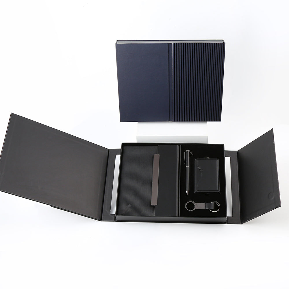 BUSINESS SET – Premium 5-Piece Professional Gift Set with PU Notebook, Metal Pen, Card Holder & Keychain in Elegant Box