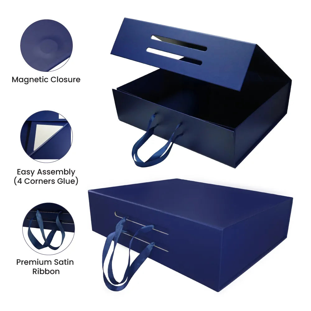 Foldable Gift Box with Magnetic Closure & Ribbon Handle