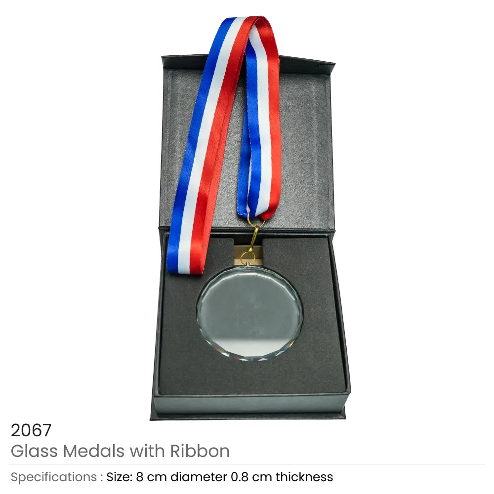 Glass Medals with Ribbon and Box