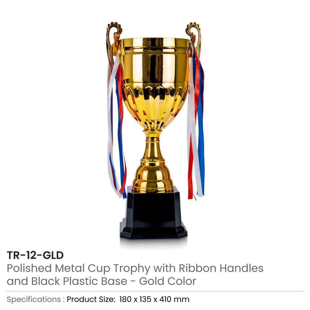 Metal Cup Trophies with Removable Ribbon Attached to Both Handles