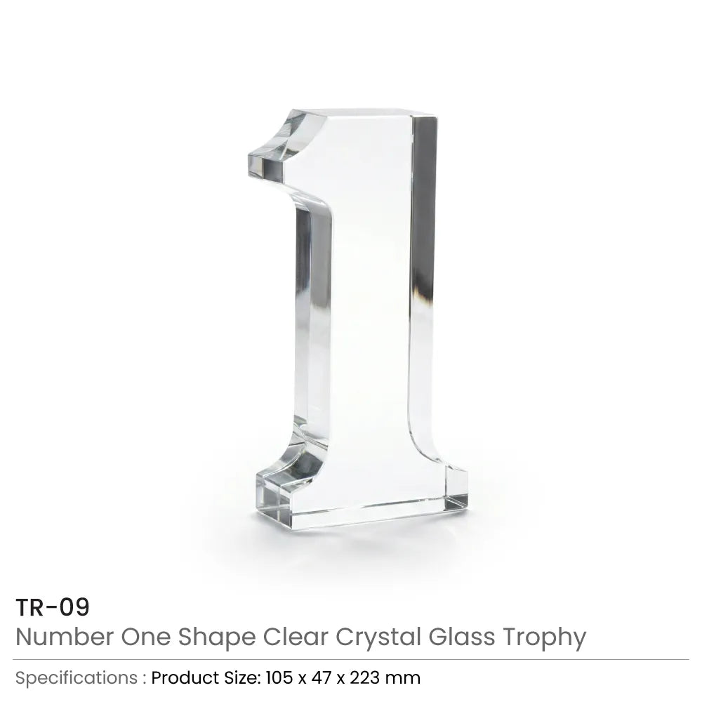 Crystal Glass Trophy in Number One Shape with Gold Lock Closure Box