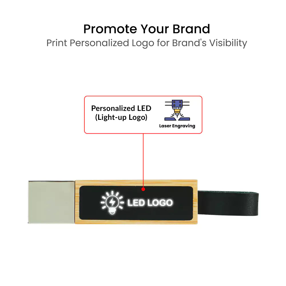 Bamboo LED Logo USB with Strap 64GB V. 3.0
