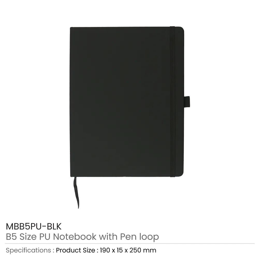 PU Notebooks B5 Size with Pen Loop, Ribbon Bookmark and Elastic Band