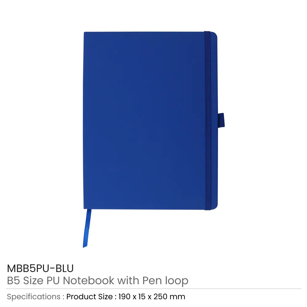 PU Notebooks B5 Size with Pen Loop, Ribbon Bookmark and Elastic Band