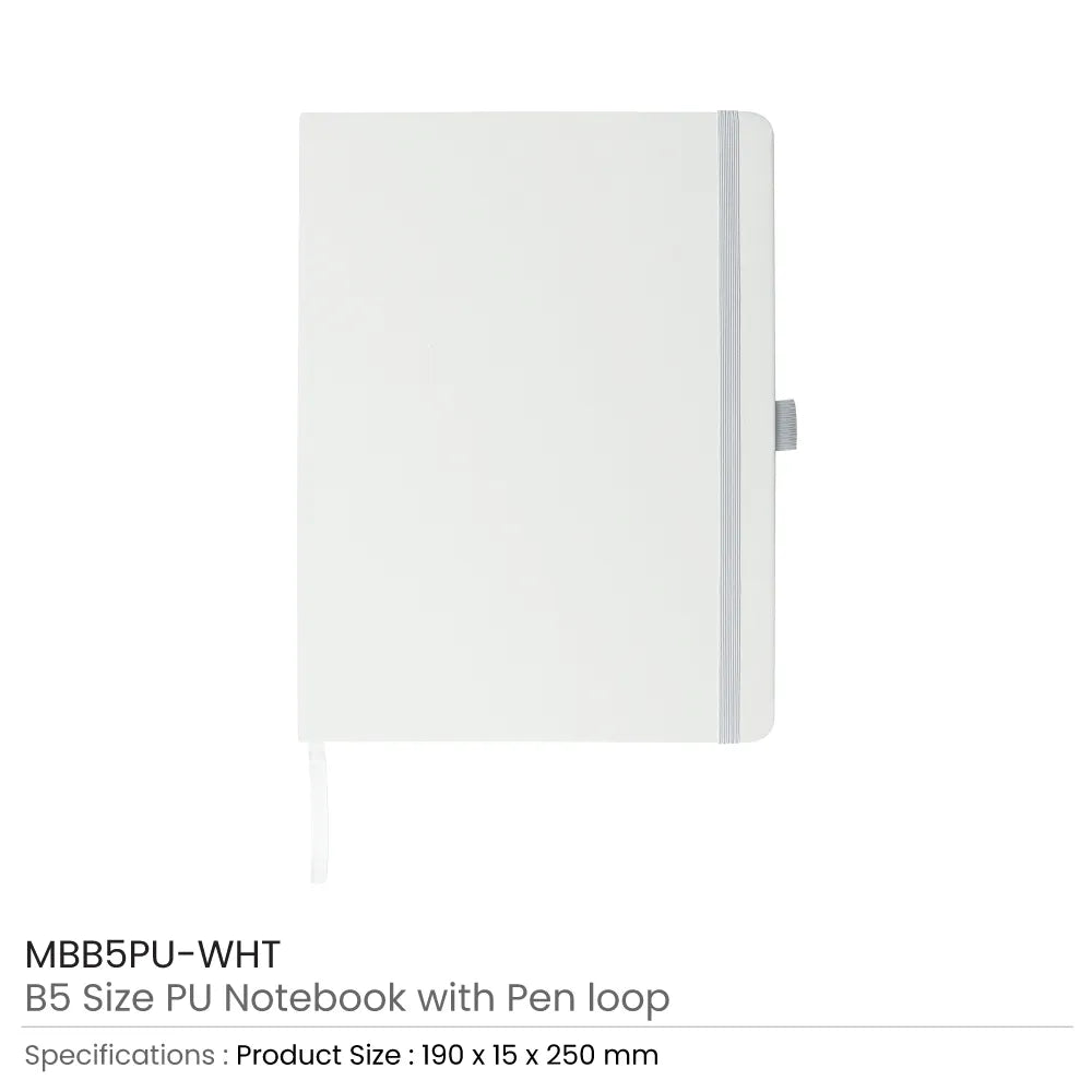 PU Notebooks B5 Size with Pen Loop, Ribbon Bookmark and Elastic Band