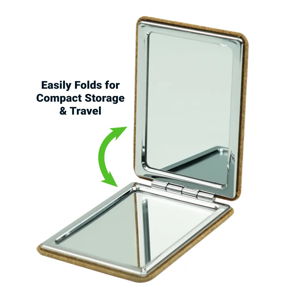 Rectangle Pocket Mirror, Double-Sided Foldable with Cork Finish Cover
