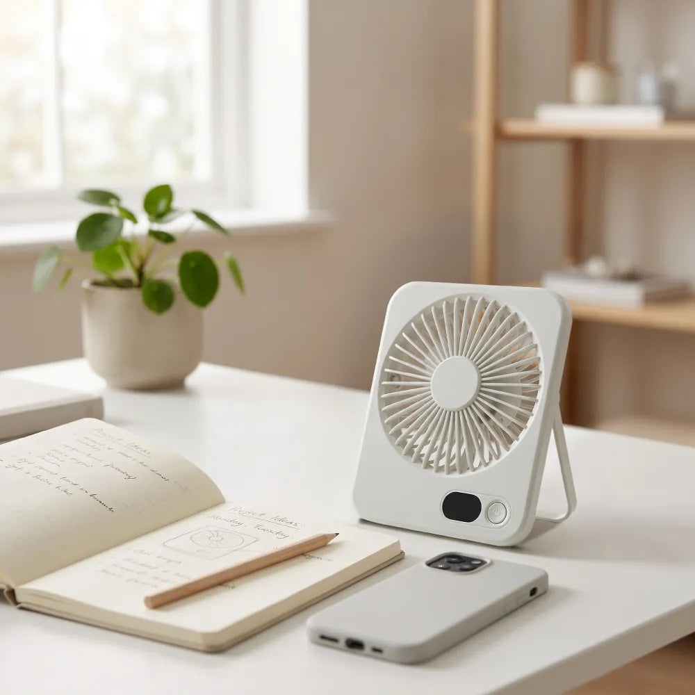 Rechargeable Table-Top Fan with Rotating Desk Stand, Compact & Portable, Type-C