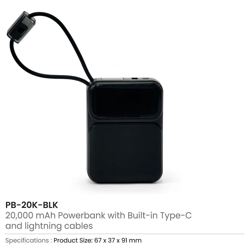 Powerbank with Built-in Type-C & Lightning Cables, 20,000mAh, 45W Fast Charging