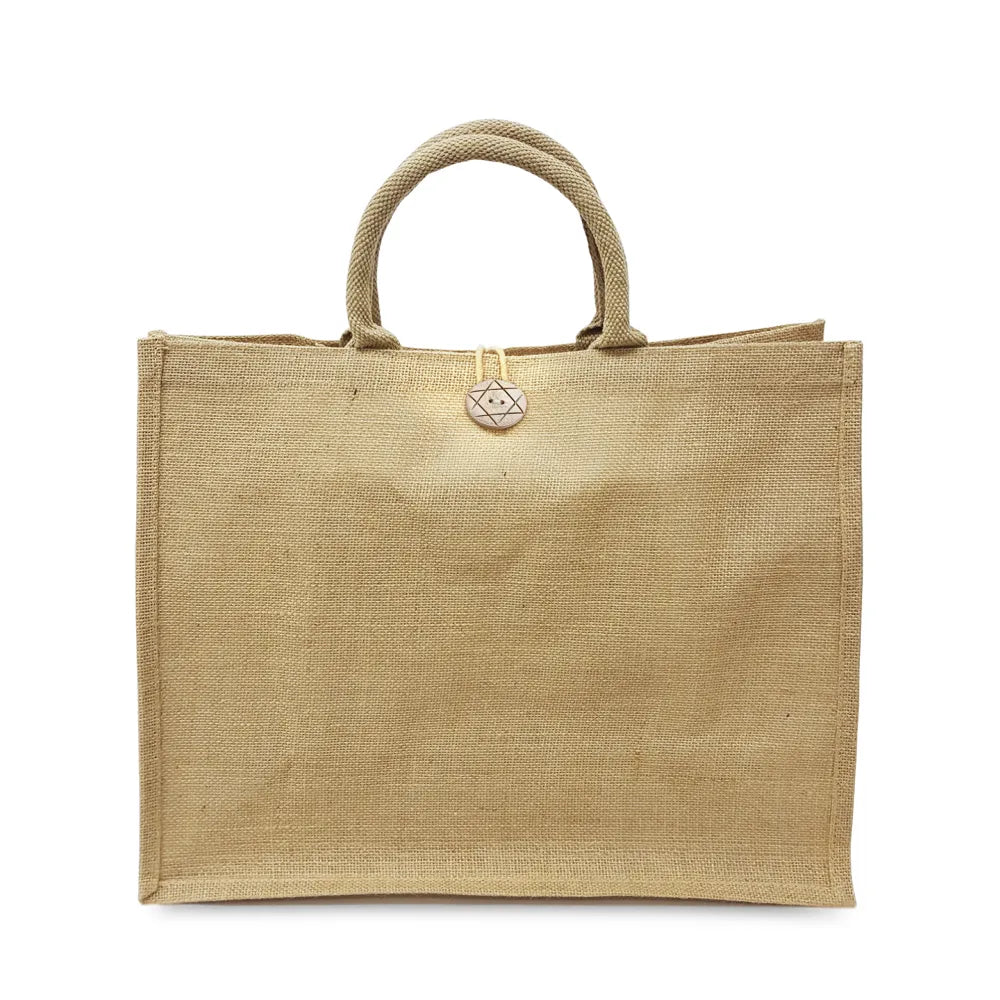Reusable Jute Shopping Bags with Button Closure
